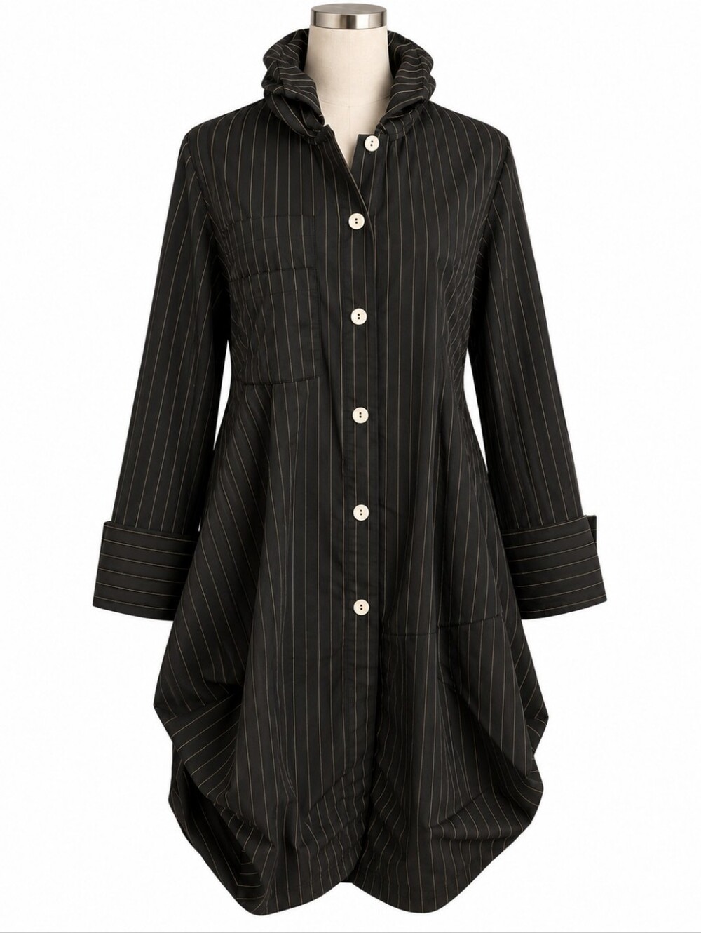 Comfy USA Black Pinstripe Button Front Tunic Lagenlook Dress Size L
